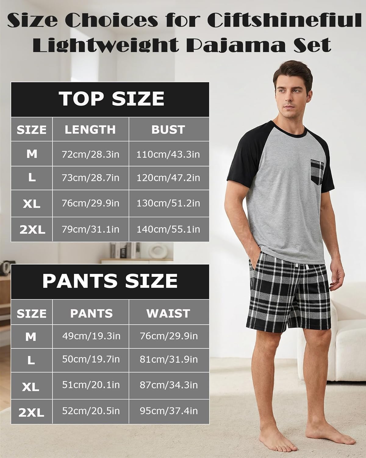 Mens Pajamas Set Soft Short Sleeve Pjs Plaid Pajamas 2 Piece Sleepwear Mens Loungewear Sets Summer with Pockets - Image 6