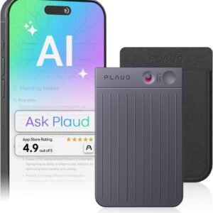 Plaud Note AI Voice Recorder, Note Taker w/Case, App Control, Transcribe & Summarize with AI, Support 112 Languages, for Meetings, Calls, Lectures, Professionals, Teams, Black, Non-Pro Version