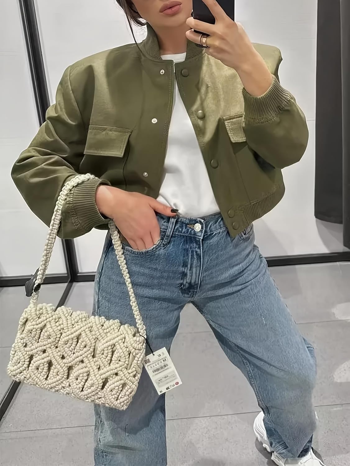 Zeagoo Women Bomber Jacket Casual Button Down Varsity Jackets Shackets With Pockets Outwear - Image 3