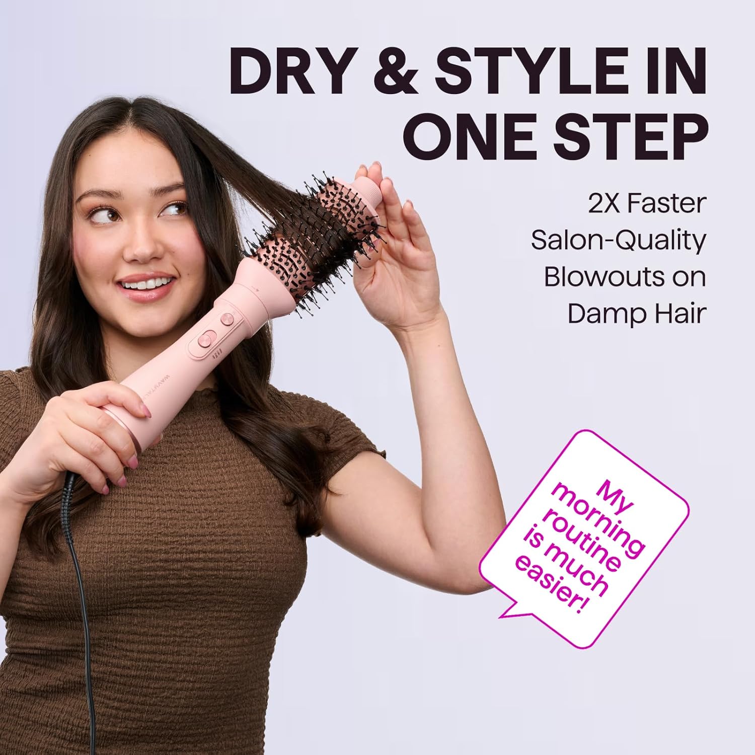 Blow Dryer Brush Set, Wavytalk Air Sculpt 5-in-1 Hot Air Brush Set, Multi Hair Styler for Salon Blowouts, Smooth Curls, Volumizing and Straightening, Sleek and Less Frizz, Pink - Image 2