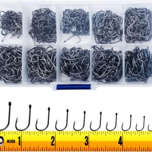 300PCS Small High-Carbon Steel Barbed Fishing Hooks with Holes, 10 Specifications of Fishing Hooks, Portable Boxed Hooks, Hooks that Can Adapt to Various Fishing Environments