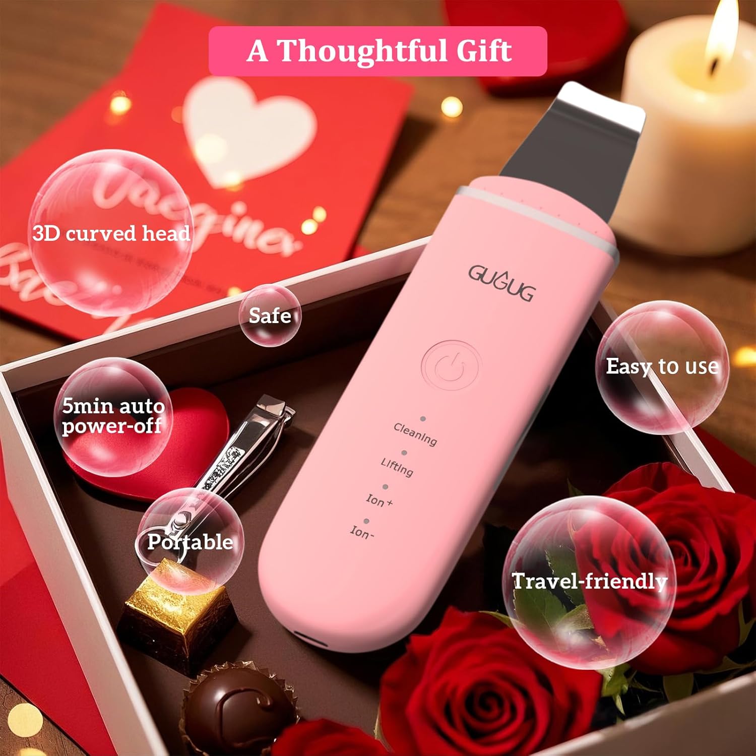 GUGUG Skin Scrubber Face Spatula - Skin Spatula Blackhead Remover Pore Cleaner with 4 Modes, Skin Care Tools-Pink - Image 2