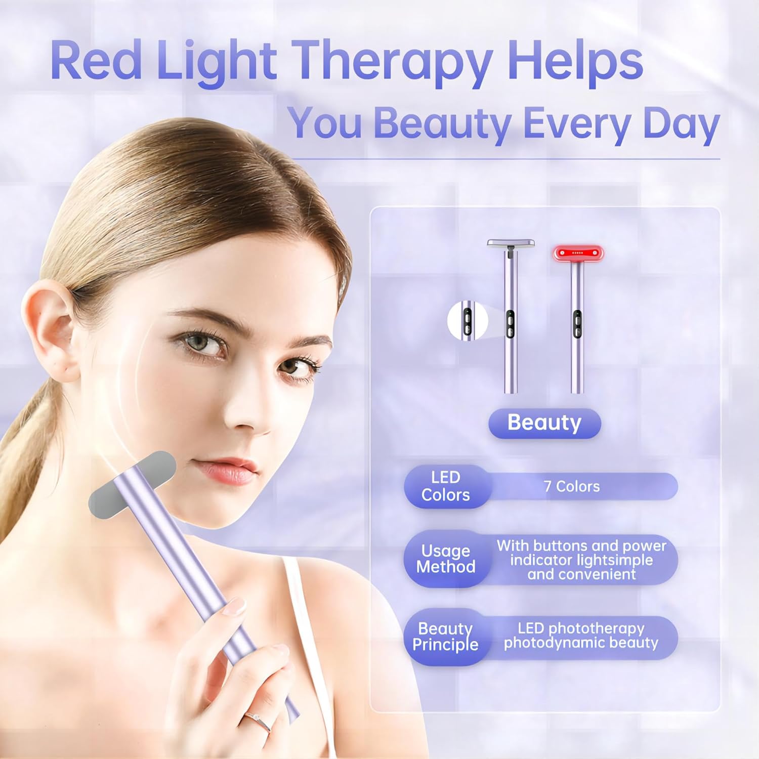 Light-Therapy-Wand, Red Light Therapy for Face and Neck Facial Wand 7 in 1 Led Beauty Wand Red & Blue Rejuvenation Face & Eye Massager Skincare Tool - Image 4