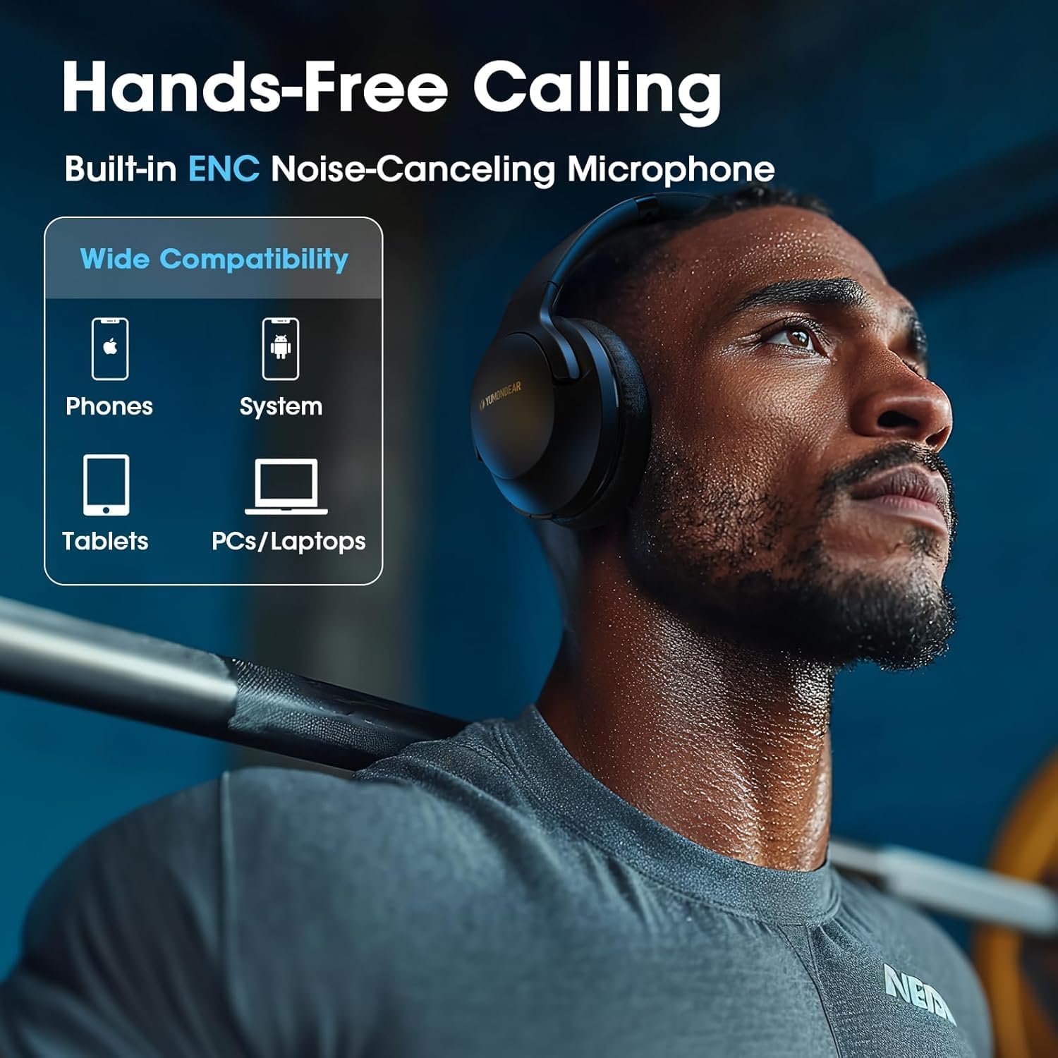 YUMONDEAR Bluetooth Headphones Over Ear, 80 Hrs Playtime Wireless Headphones with ENC Mic, Deep Bass EQ, Foldable Comfort for Travel, Gym & Commuting, Stocking Stuffers - Image 7