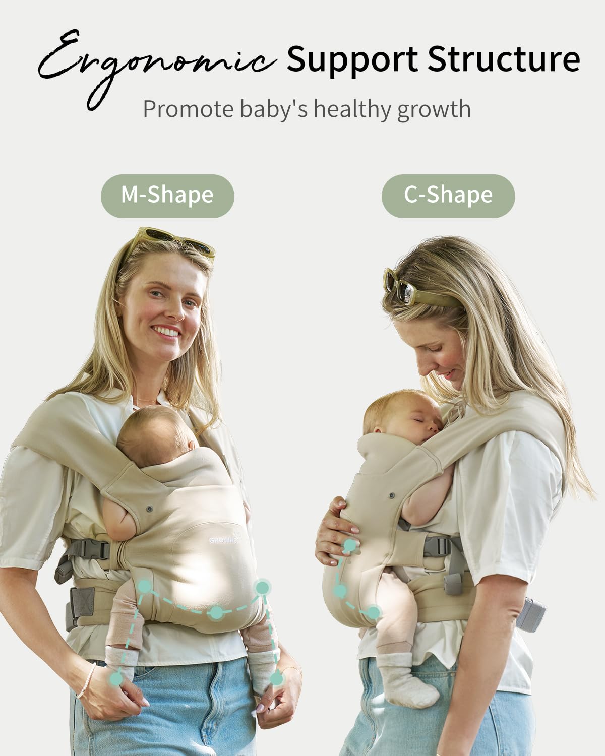 GROWNSY Baby Carrier, Cozy Newborn Carrier, Ergonomic Baby Wraps Carrier Newborn to Toddler with Head Support, Cream - Image 5