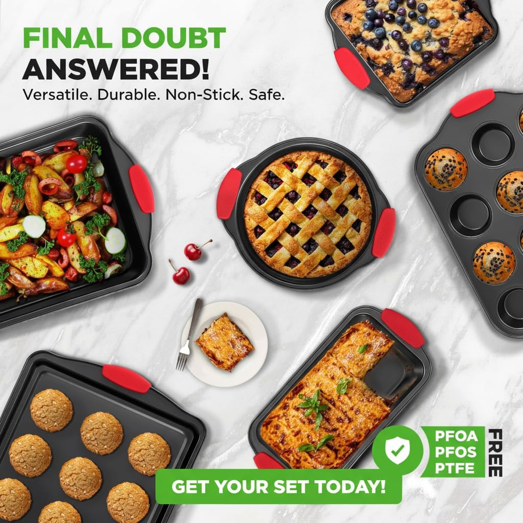 NutriChef Baking Pans Set - 6 Piece Bakeware with Nonstick Carbon Steel for Easy Release and Cleanup, Durable and Versatile Design, Includes Cookie Sheet, Loaf Pan, Muffin Tin & More - Image 5