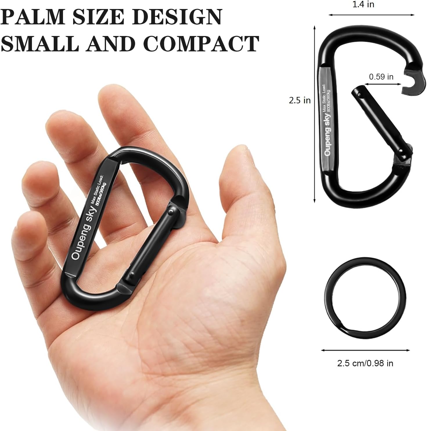 Carabiner Clip - Heavy Duty Carabiners 800lbs-13KN (2922 lbs) Carabeaner D Ring Shape,Key Chain Clip Hook,Keychain Clip,Multipurpose for Camping, Hiking,Backpacking or Other Outdoor Activities. - Image 2