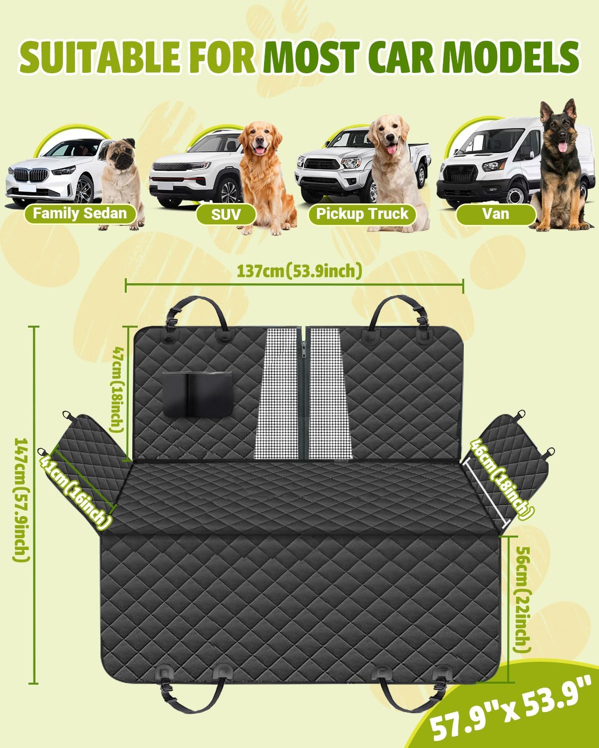 Dog Car Seat Cover, 600D Heavy Dute Durable Car Seat Cover for Dogs Pets, 100% Waterproof Scratch Proof Nonslip Dog Hammock for Cars, Seat Covers Protector with Seatbelt for Pet Sedan SUV Trucks - Image 2