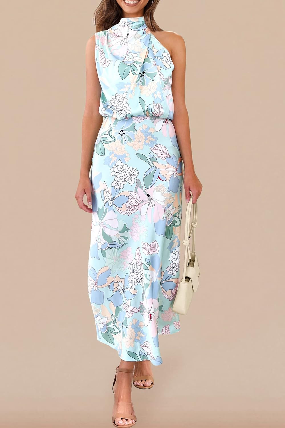 PRETTYGARDEN Women's 2026 Summer Satin Dress Elegant Sleeveless Mock Neck Cocktail Party Maxi Dresses - Image 5