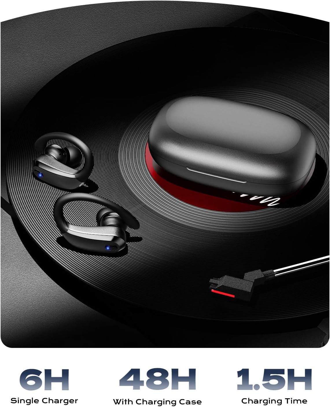 Wireless Earbuds,Bluetooth 5.4 Ear buds,Sport Headphones with Earhooks,IPX7 Waterproof Bluetooth Headphones,80H Playtime Earbuds,Weight 7.8g,Noise Cancelling Mic for Earphones Running & Workout-Black - Image 4