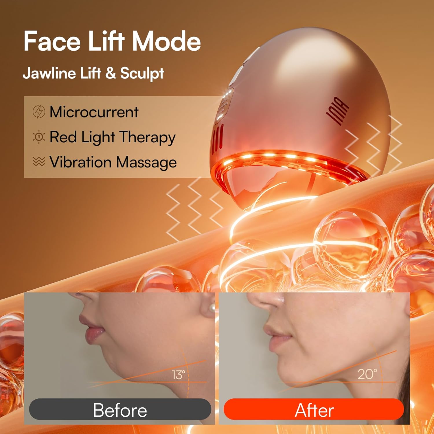 INIA 7-in-1 Red Light Therapy for Face and Neck Gua Sha Facial Massager Tool Device with Thermal and Cryo Mode for Puffiness & Firming Skincare Tool - Image 4