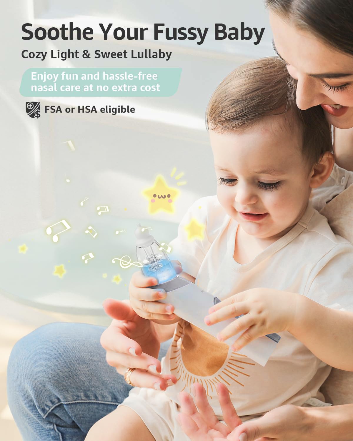 GROWNSY Nasal Aspirator for Baby, Electric Baby Nose Sucker with Larger Suction Chamber and More Powerful Suction, Automatic Nose Cleaner with Music and Light Soothing Function - Image 3