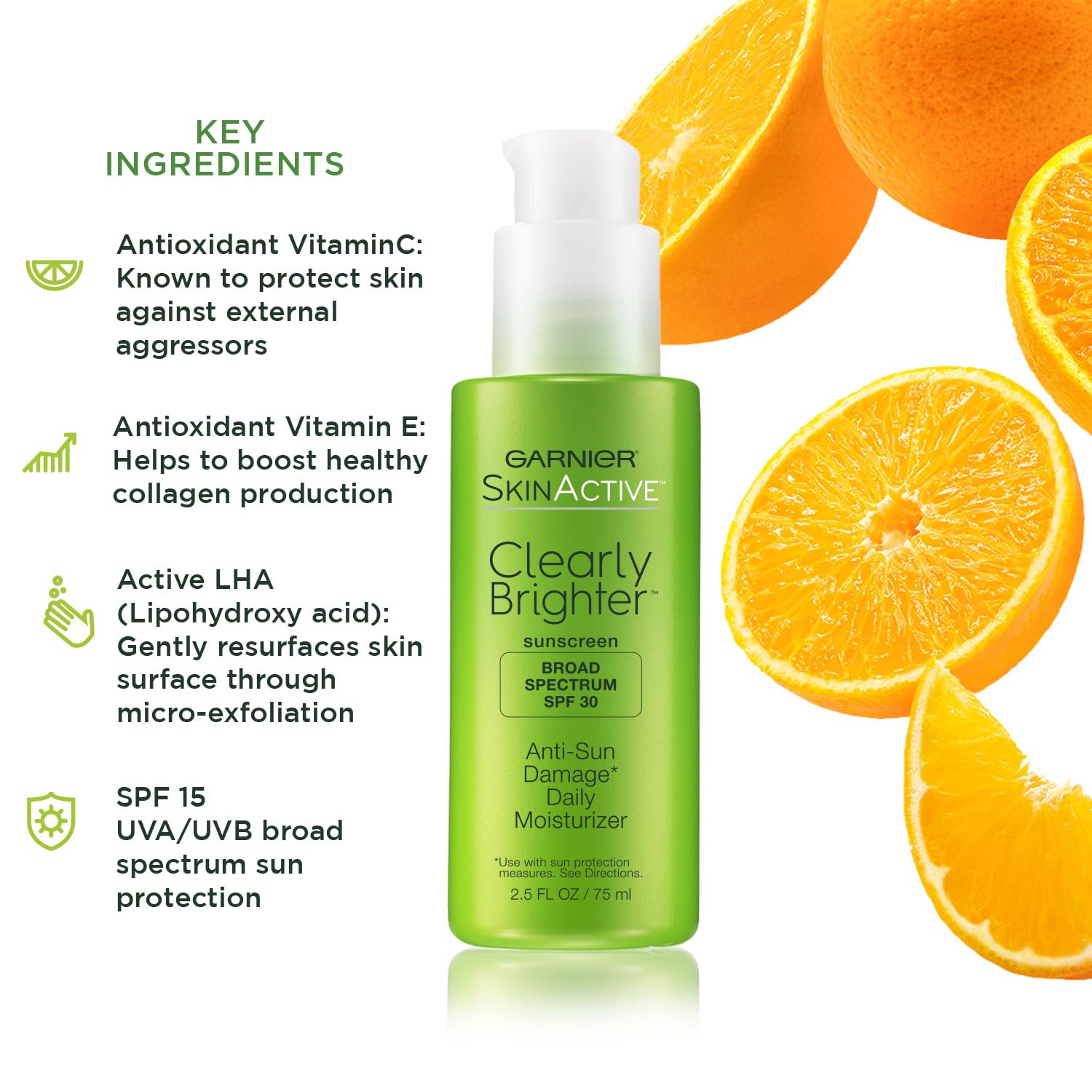 Garnier SkinActive Clearly Brighter SPF 30 Face Moisturizer with Vitamin C, 2.5 Fl Oz (75mL), 1 Count (Packaging May Vary) - Image 2