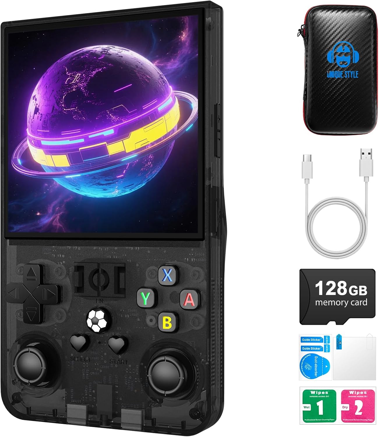 R36MAX Retro Handheld Game Console,128GB Open Source System Support 30+ Emulator Console,4.0 Inch IPS Screen Retro Gaming Console,4000mAh Battery,Portable Video Game Console(Black)