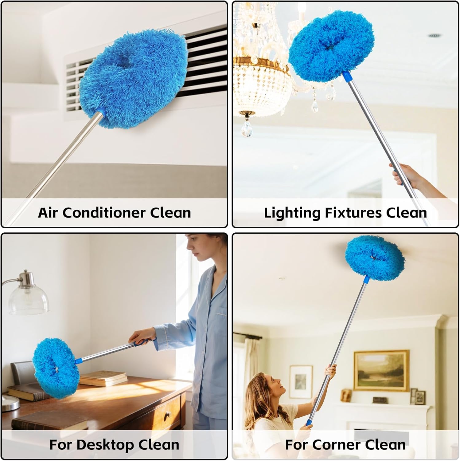 DRQ Ceiling Fan Cleaner Duster, Reusable Microfiber Duster with Extension Pole, 13 to 48 Inch Fan Blade Cleaner, Removable Dusters for Cleaning Walls Bookshelves Door Window Top (Blue) - Image 6