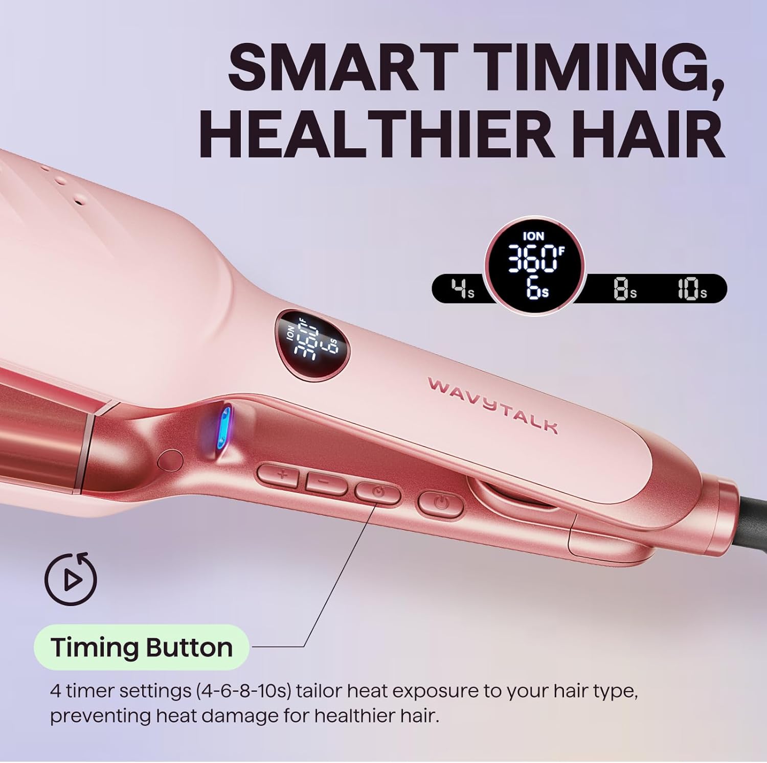 Wavytalk Power Wave Hair Crimper, Curling Iron Hair Crimper Waver, Ventilation Design for Less Damage, Ionic Reduces Frizz, Effortless-Waver, Dual Voltage Crimping Iron, Pink - Image 6