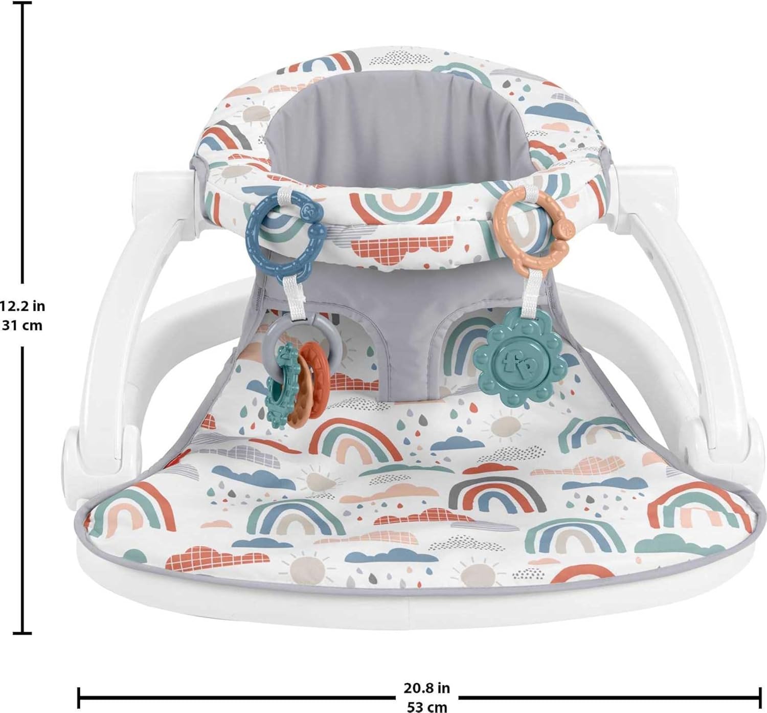 Fisher-Price Portable Baby Chair Sit-Me-Up Floor Seat with Developmental Toys & Machine Washable Seat Pad, Rainbow Showers - Image 6
