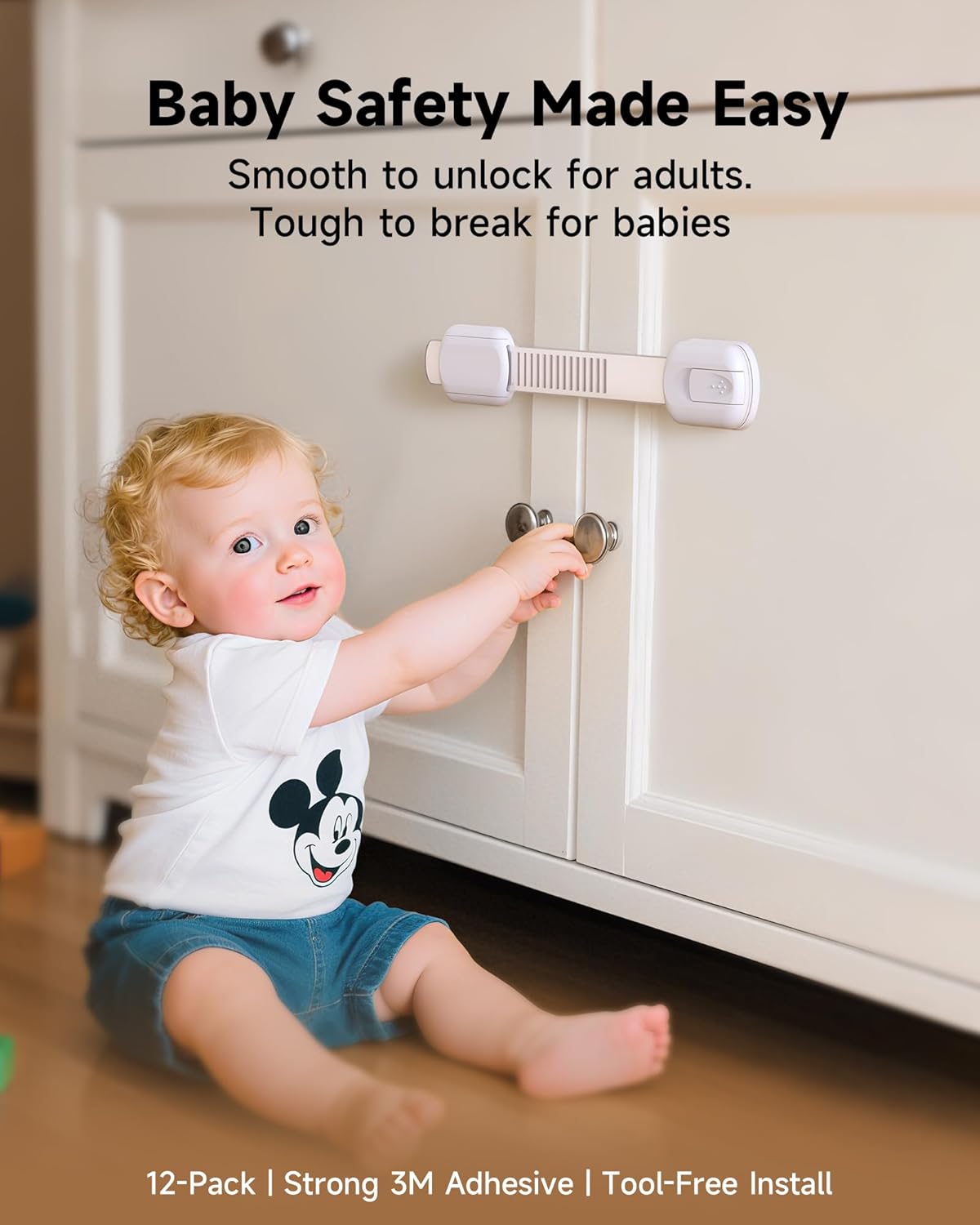 Infinno 12 Pack Cabinet Locks Baby Proofing Heavy Duty - Child Safety Cabinet Locks for Drawers, Cupboards & Fridge – No Drill 3M Adhesive Locks for Pets - Toddler Safety Latches - Image 7