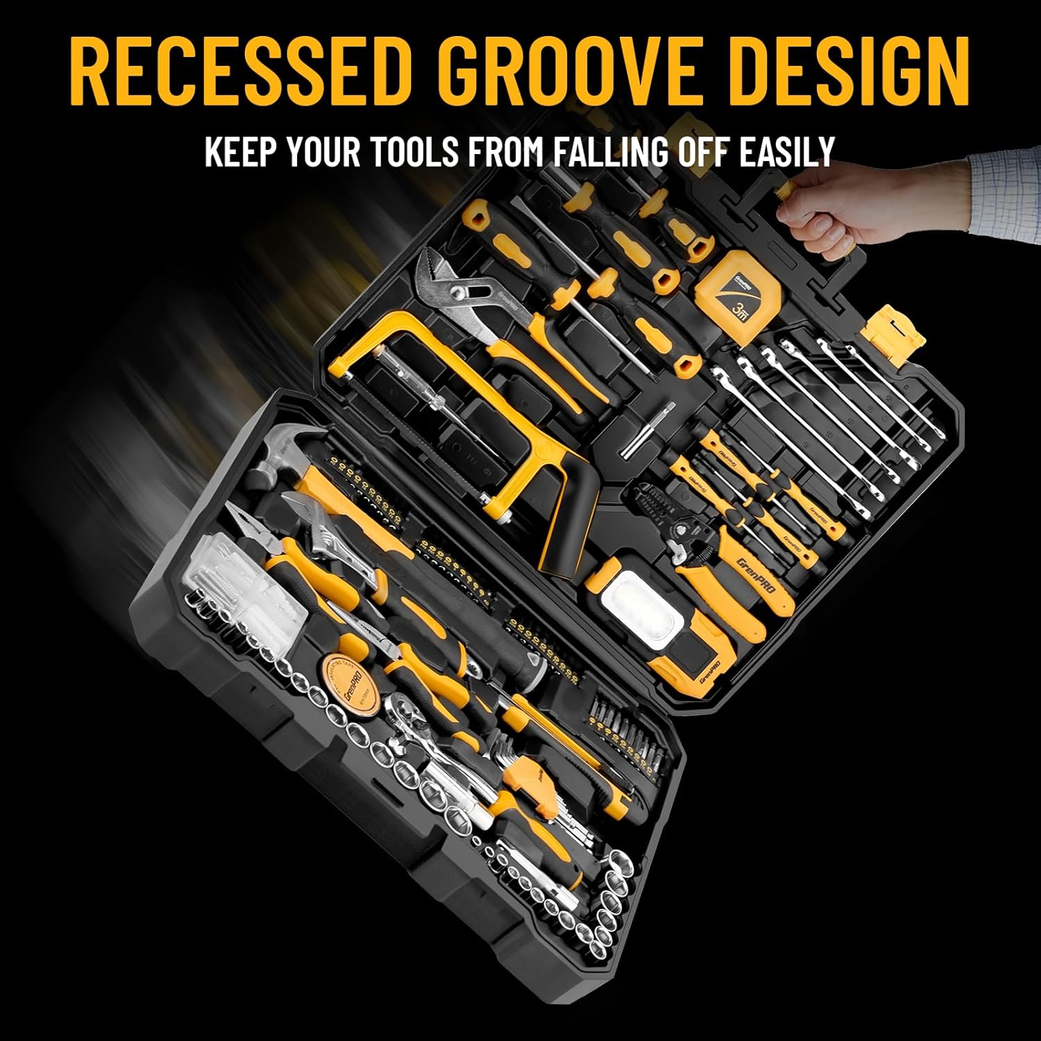 GRENPRO 218 Piece Tool Kit for Home, Tool Box with General Household Hand Tools Set, Herramientas with Screwdrivers, Wrenches, Hammer, Bow Saw, Folding Work Lamp, Electric Pen and Other Basic Tool Kit - Image 3