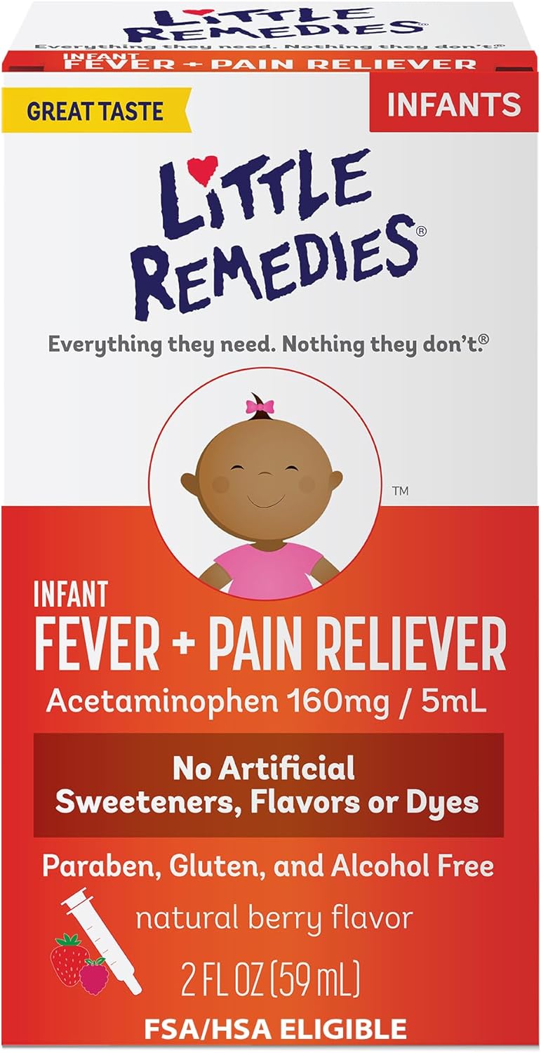 Little Remedies Infant Fever & Pain Reliever with Acetaminophen, Baby Medicine with No Artificial Sweeteners, Flavors or Dyes, Natural Berry Flavor, 2 Fl Oz Little Remedies Infant Fever & Pain Reliever with Acetaminophen, Baby Medicine with No Artificial Sweeteners, Flavors or Dyes, Natural Berry Flavor, 2 Fl Oz