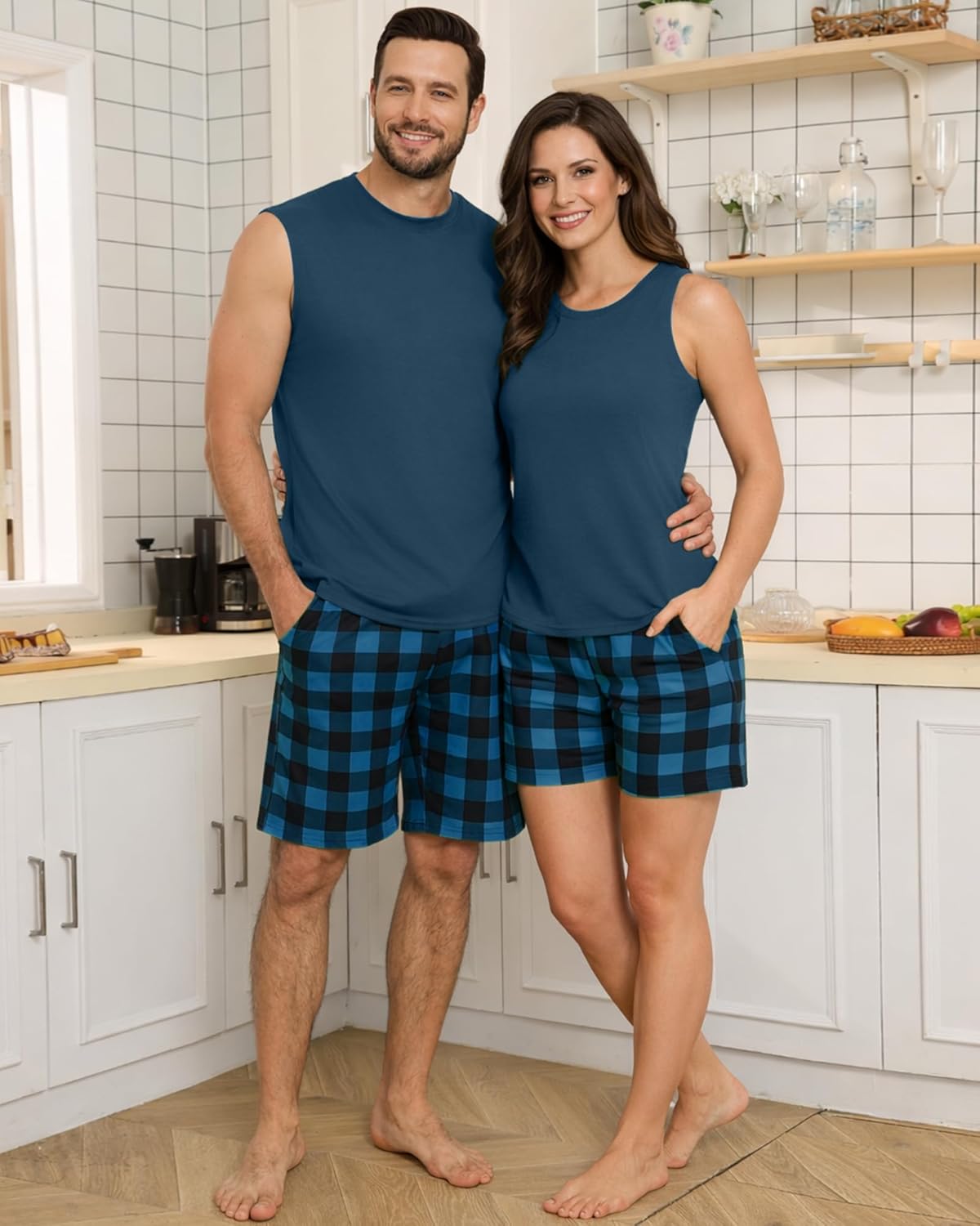 KUYIGO Mens Pajamas Set Tank Top and Plaid Shorts Casual 2 Piece Sleeveless Loungewear Pjs Sleepwear with Pockets - Image 2
