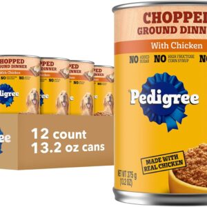 Pedigree Chopped Ground Dinner Adult Soft Wet Dog Food with Chicken, Canned Dog Food, 13.2 oz. Cans, 12 Count