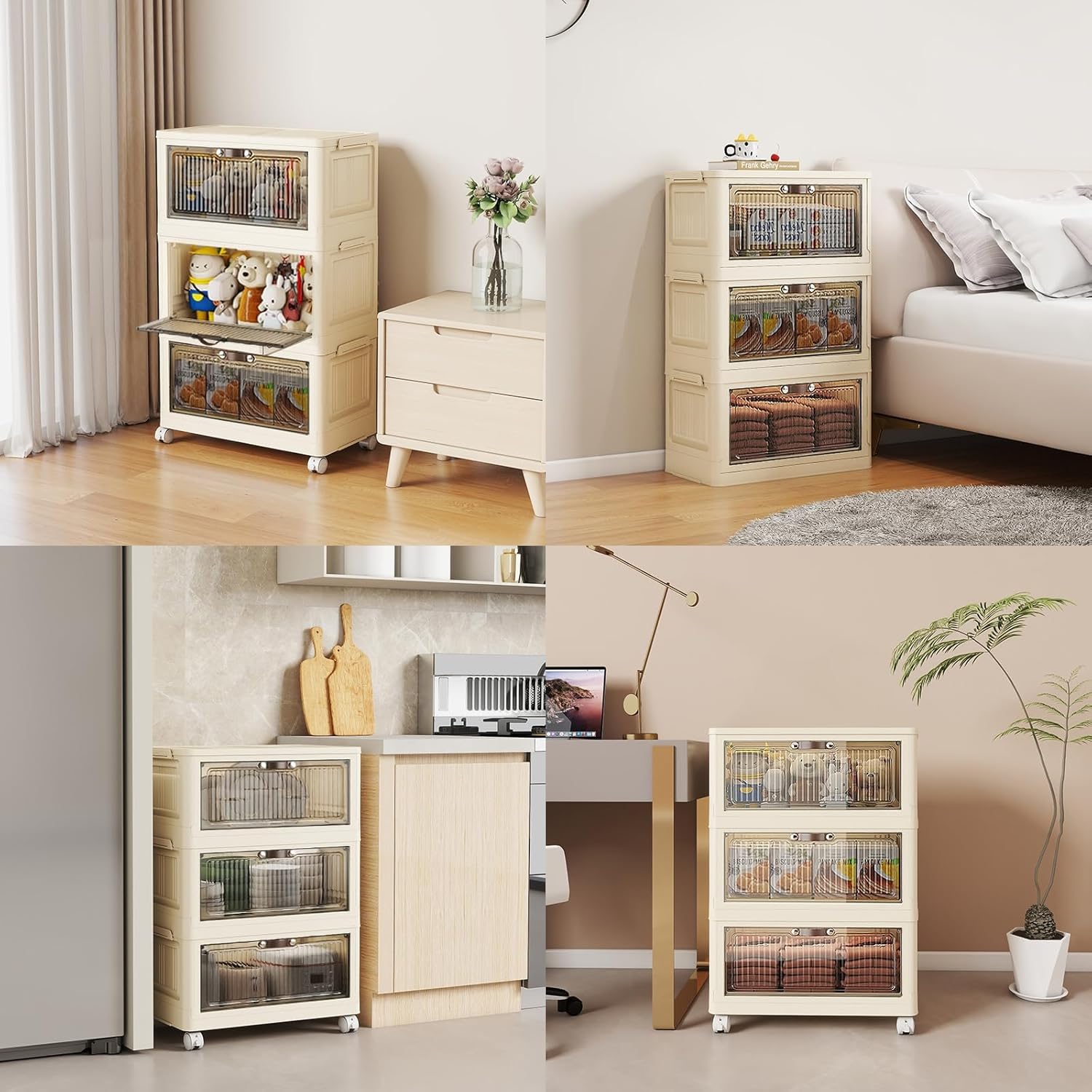 3 Tier - 48QT Storage Bins with Lids, Collapsible Storage Bins with Doors and Wheels, Plastic Storage Cabinet for Easy Storage and Organization for Living Room, Office - Image 7