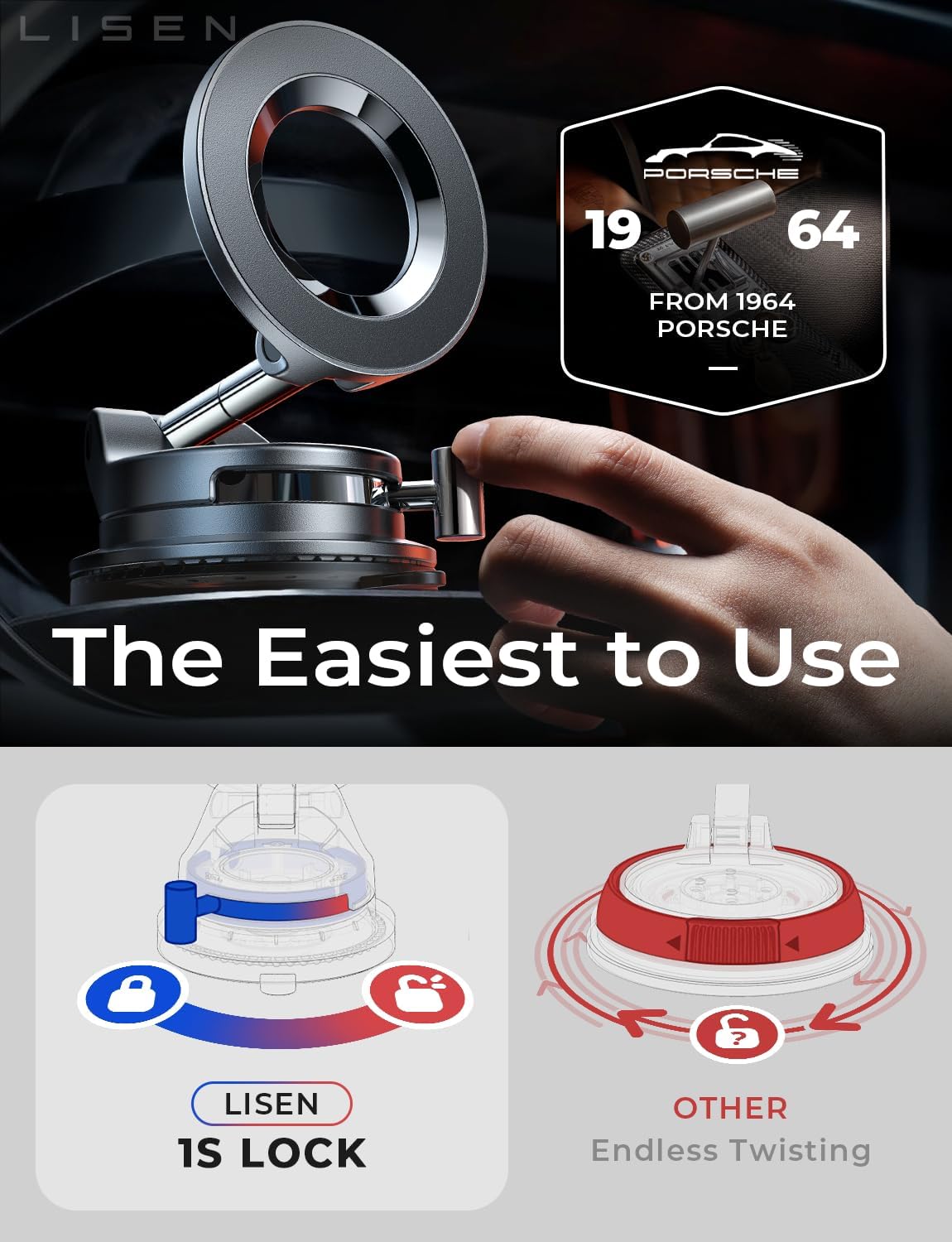 LISEN for Magsafe Car Mount, Magnetic Phone Holders for Your Car Vacuum, Phone Mount for Car Accessories for Women Men Jeep BMW, Suction Phone Holder Gifts Kits, for iPhone 17 Pro Max 16 15 14 13 12 - Image 5