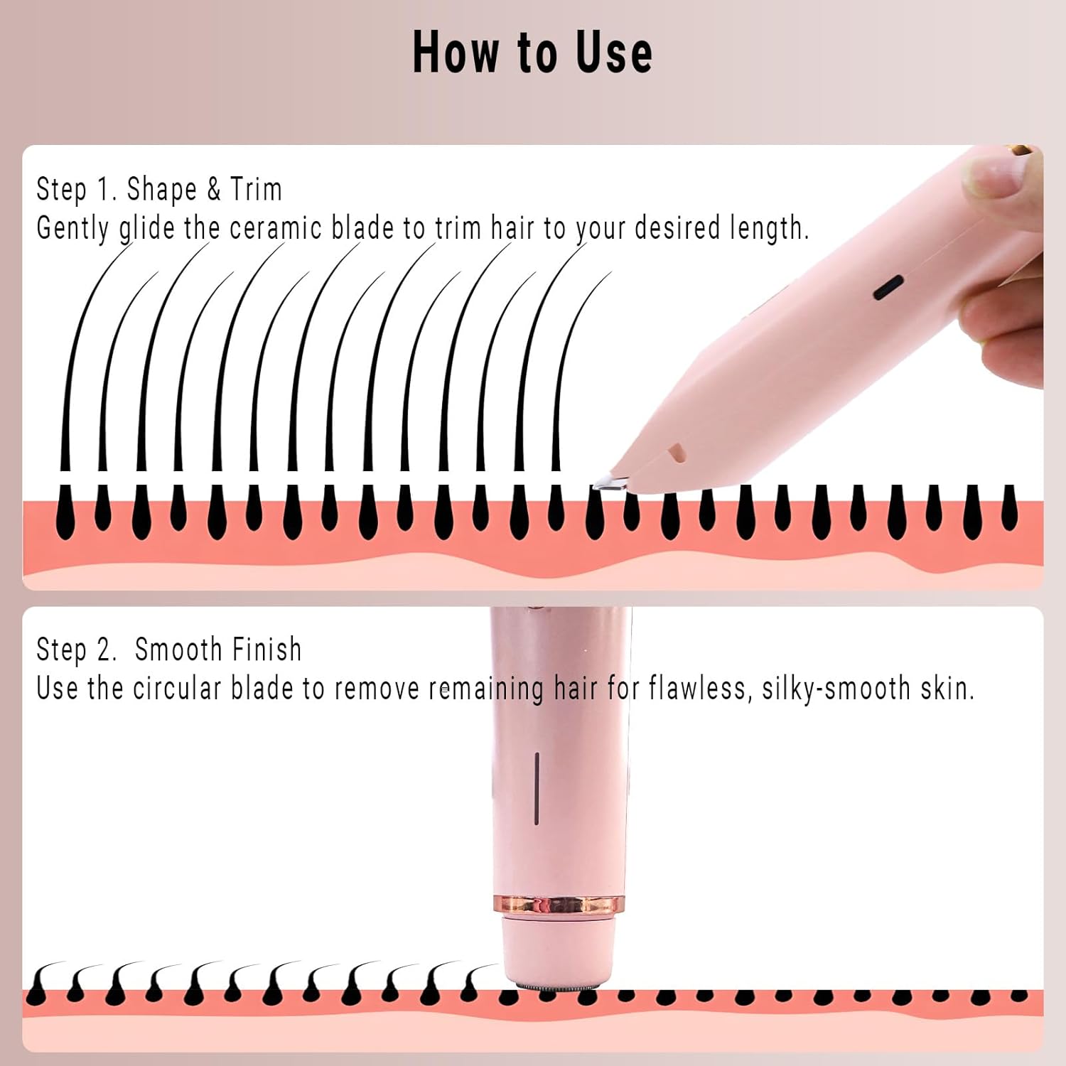2-in-1 Bikini Trimmer for Women, Bikini Shaver with Dual Heads, Body and Facial Hair Removal, Rechargeable Cordless Electric Razors for Face Chin Pubic Underarm Legs, IPX7 Waterproof, Pink - Image 4