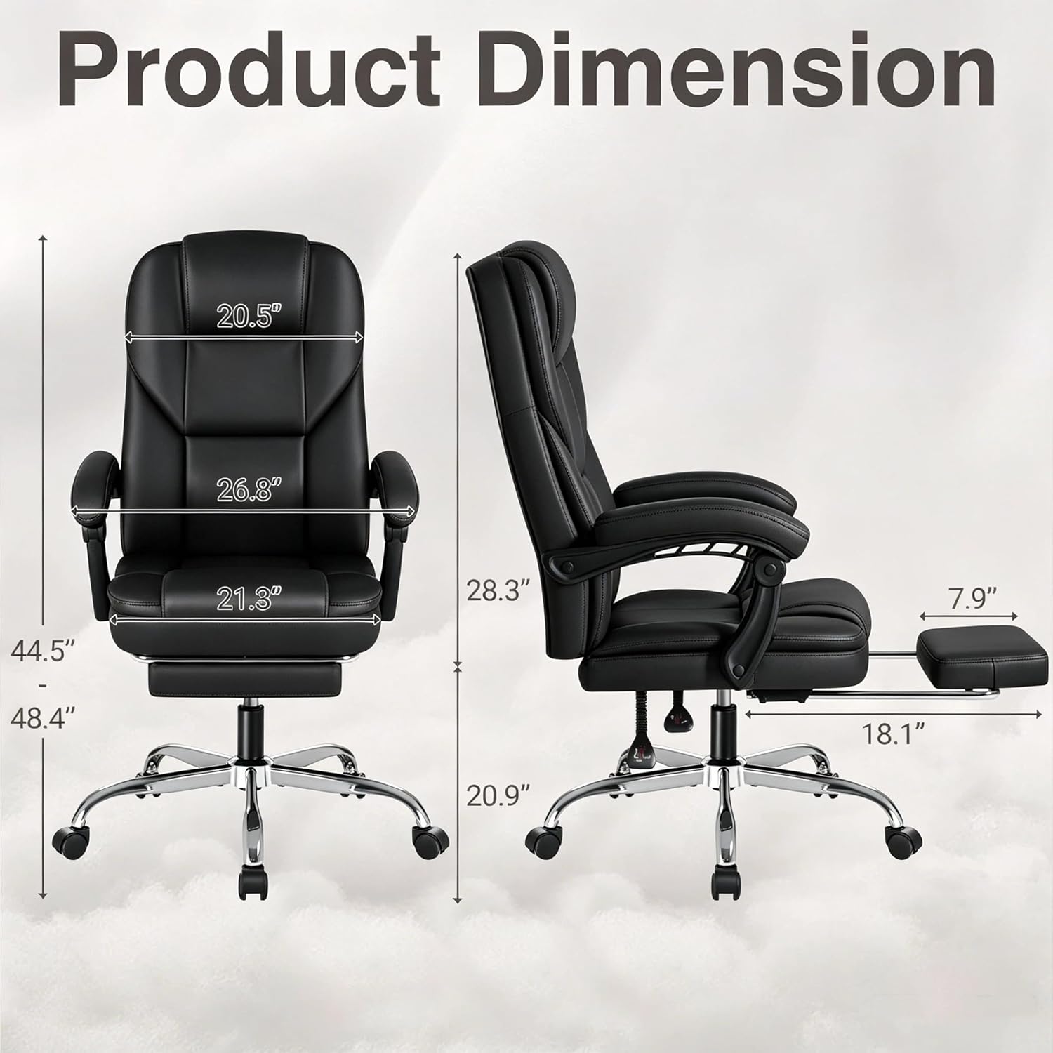 Shahoo Executive Office Chair with Massage, Ergonomic Reclining High Back Leather Seats with Footrest and Lumbar Support, Big and Tall, 400Lbs Heavy Duty, Dark Black - Image 3
