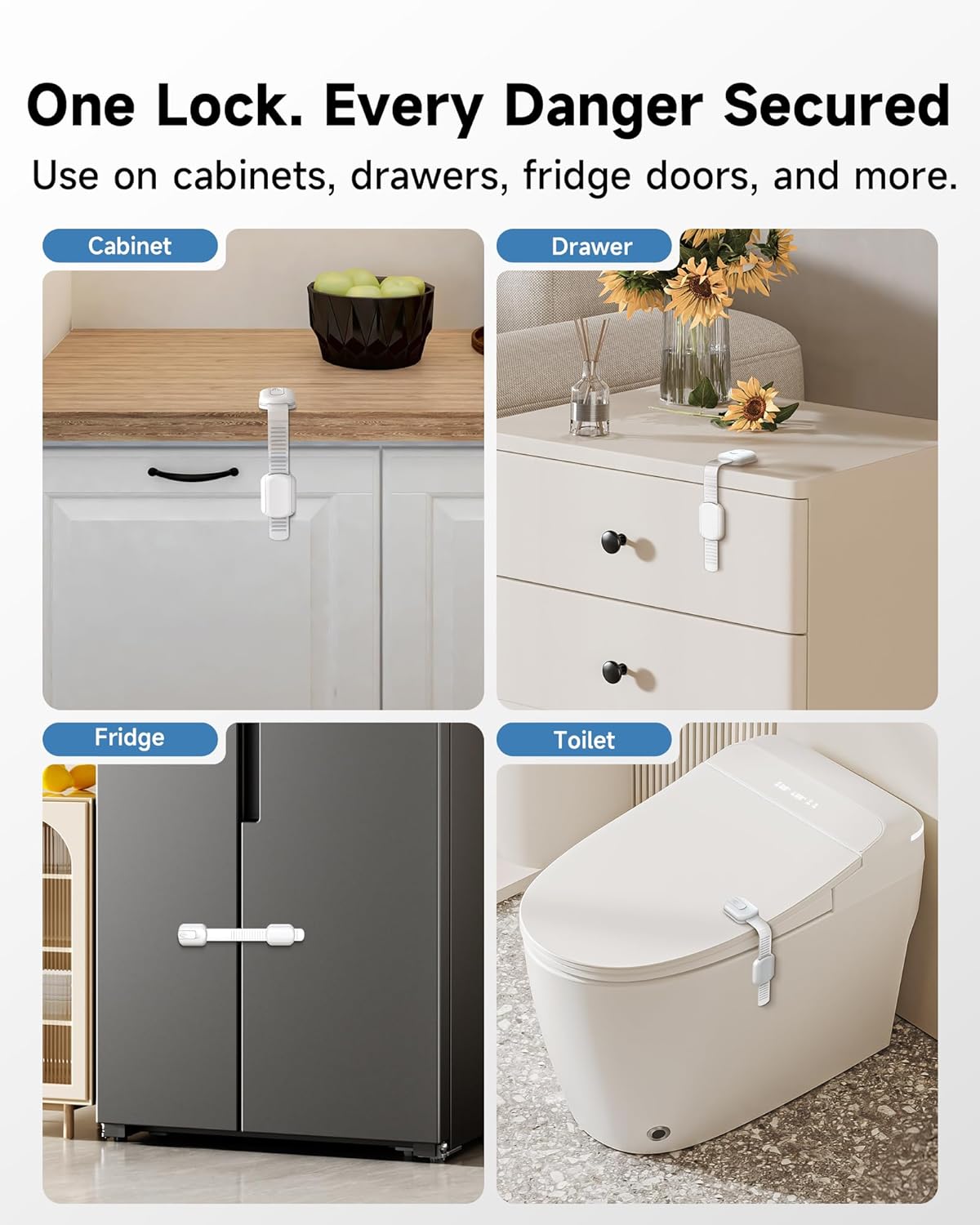 Infinno 12 Pack Cabinet Locks Baby Proofing Heavy Duty - Child Safety Cabinet Locks for Drawers, Cupboards & Fridge – No Drill 3M Adhesive Locks for Pets - Toddler Safety Latches - Image 8