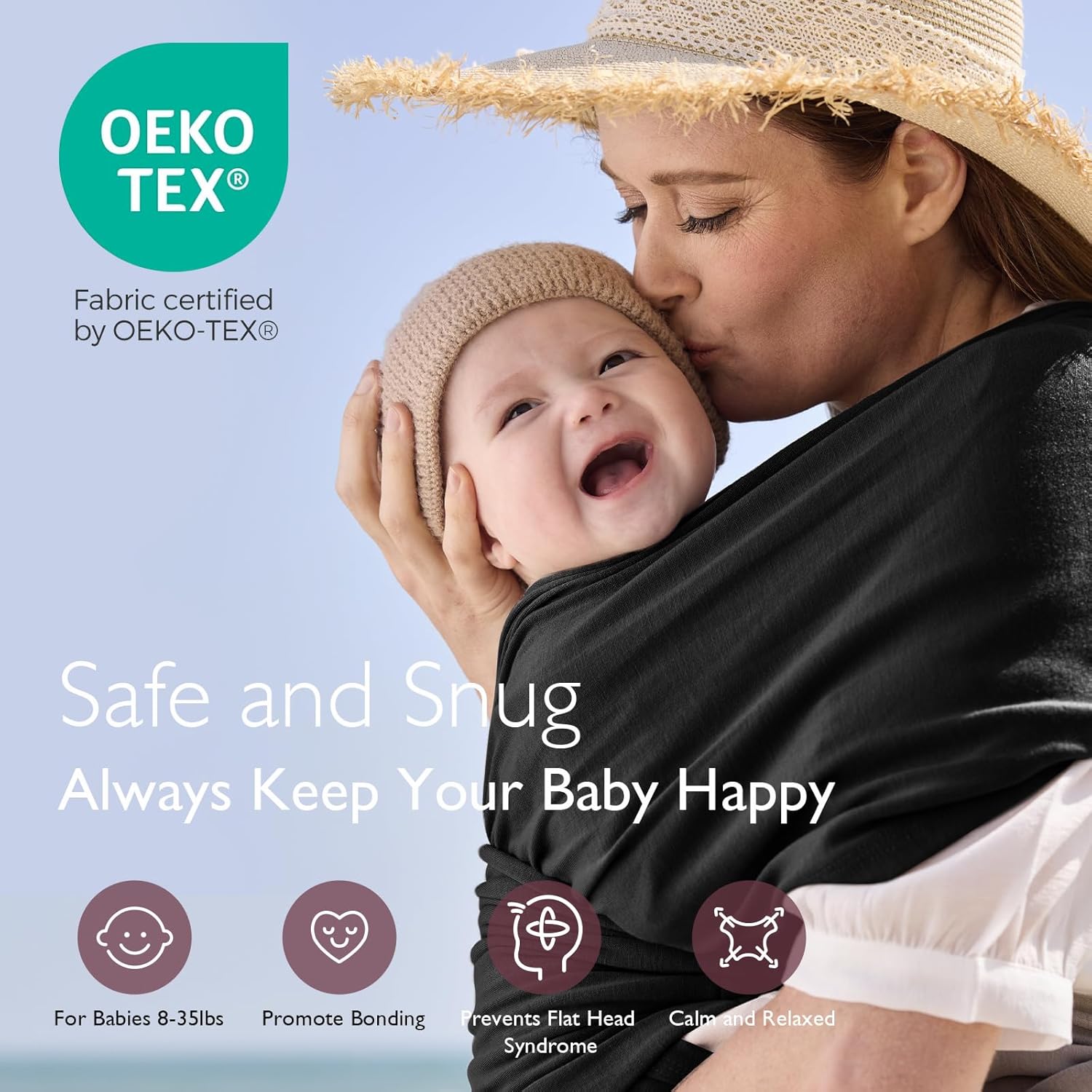 Momcozy Baby Wrap Carrier, Easy to Wear Infant Carrier Slings, Lightweight Hands Free Baby Sling, Adjustable Baby Carriers for Newborn to Toddler 8-35 lbs, Black - Image 3