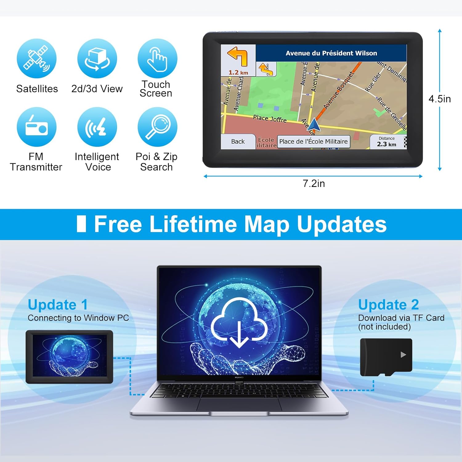 7" GPS Navigator for Car Truck RV, Car GPS Navigation System with 2026 Maps, Lifetime Free Updates, Voice Guidance, Speed & Red-Light Camera Alerts, Custom Truck Routing (Blue) - Image 4