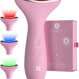 REVO Genie Facial Massager for Face and Neck, LED Beauty Device with Heat and Vibration, Depuffing Sculpting Tool with Red Blue Green Light Modes for Skincare Routine