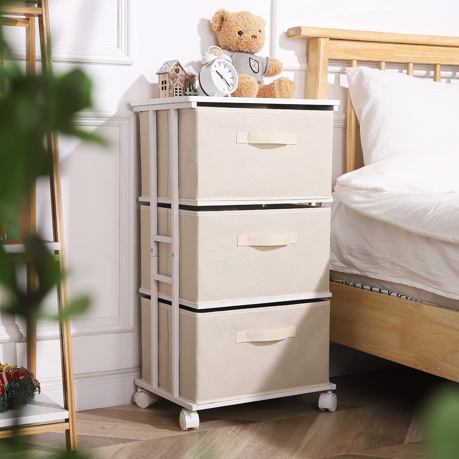 MAX Houser Dresser Tower with 3 Drawers for Bedroom, Fabric Storage Organizer Unit, Chest of Drawers with with WoodTop, Small Vertical Storage for Guest Room, Closet, Entryway, Nursery(Beige) - Image 2