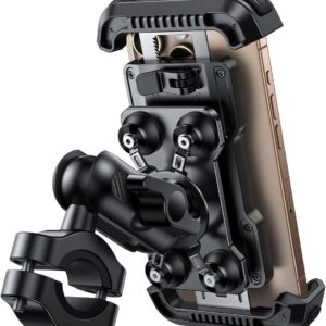 Lamicall Motorcycle Phone Mount Holder – [Metal Extension Arm] [Dual Vibration Dampener] Bike Cell Phone Mount, Bicycle Handlebar Phone Clamp, Gifts for iPhone 16 15 14 Pro Max, 4.7-6.7″ Phones