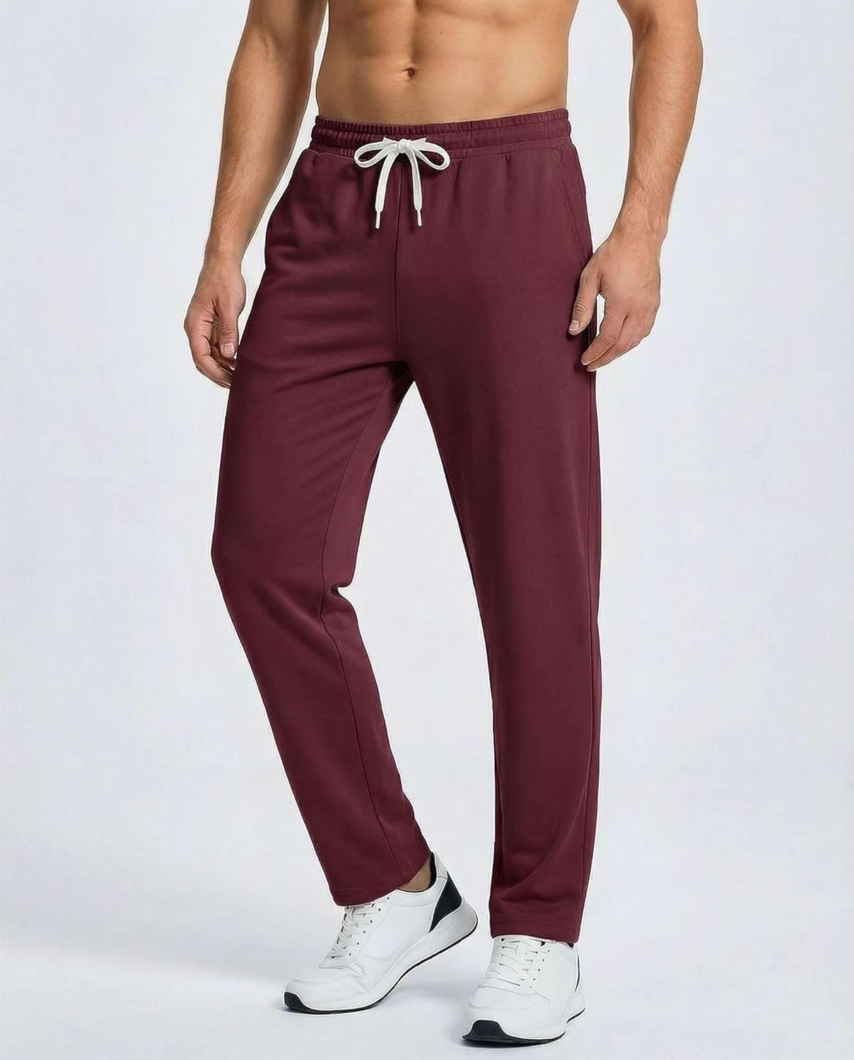 Real Essentials 3 Pack: Men's French Terry Open Bottom Sweatpants - Casual Lounge Comfort Gym with Pockets - Image 2