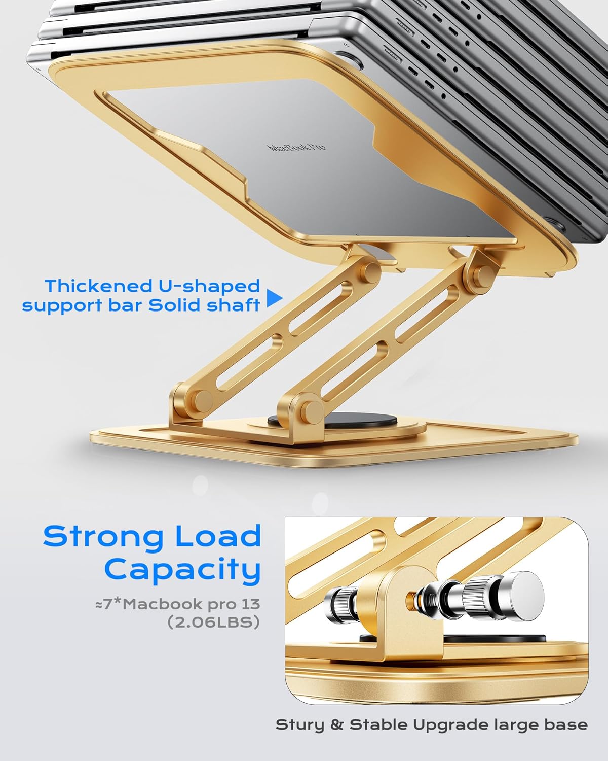 LOXP Adjustable Laptop Stand, Computer Stand with 360 Rotating Base, Ergonomic Laptop Riser Mount for Desk Foldable Protable Computer Desk Fits with MacBook Pro Air (10-16") - Gold - Image 5