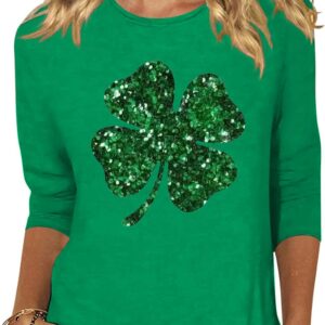 Woffccrd Womens Christmas 3/4 Sleeve Crew Neck T-Shirts Merry and Bright Leopard Christmas Tree Graphic Tee Tops