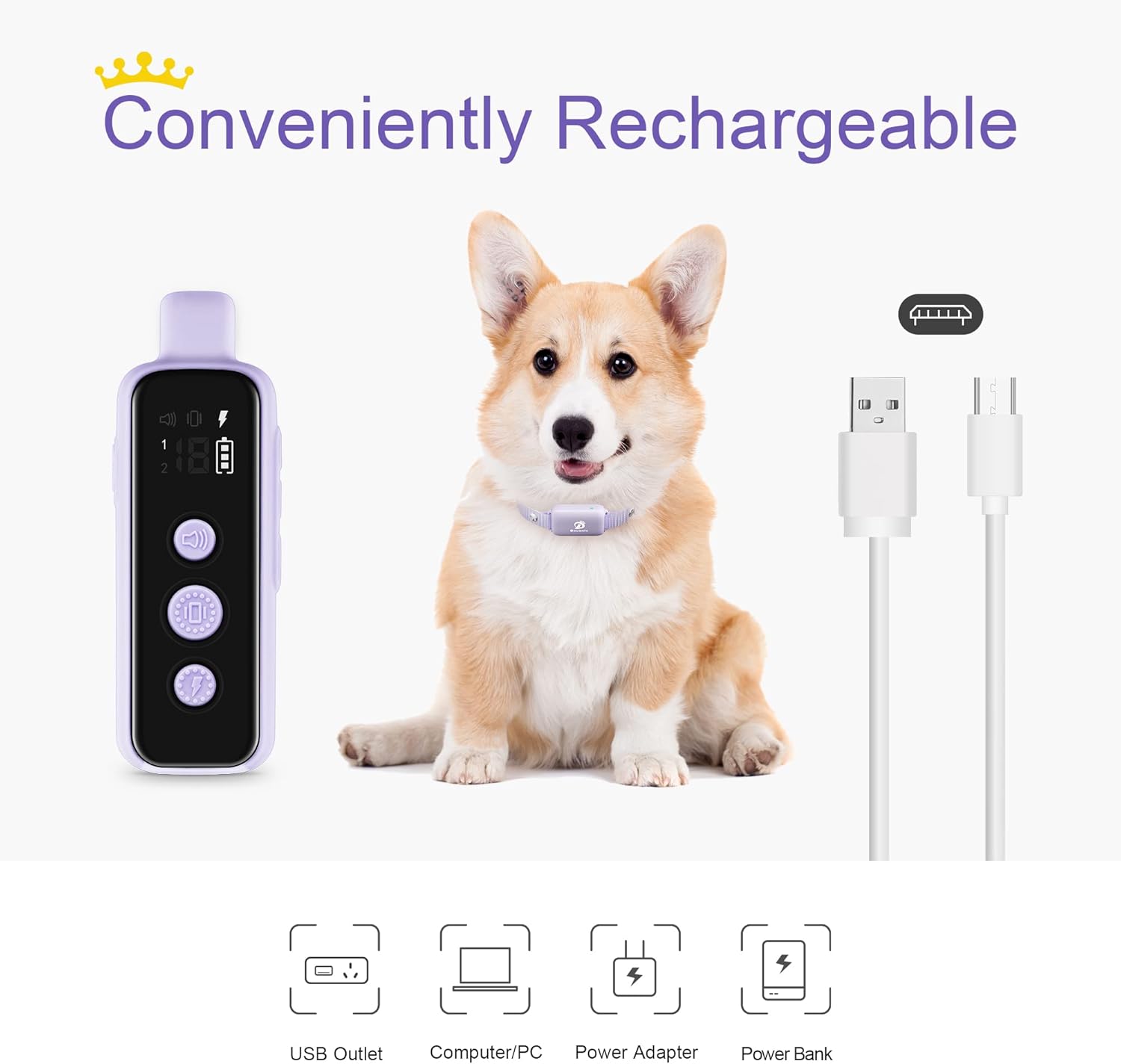 Bousnic Dog Shock Collar for 2 Dogs - (8-120lbs) Waterproof Rechargeable Electric Dog Training Collar with Remote for Small Medium Large Dogs with Beep Vibration Safe Shock Modes(Purple) - Image 5