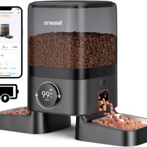 oneisall Cordless WiFi Automatic Cat Feeder for 2 Cats, Rechargeable 100-Day Battery Operated Auto Cat Feeder, 20 Cups/5L Timed Cats Food Dispenser Automatic for Large Kibble, Smart App Control