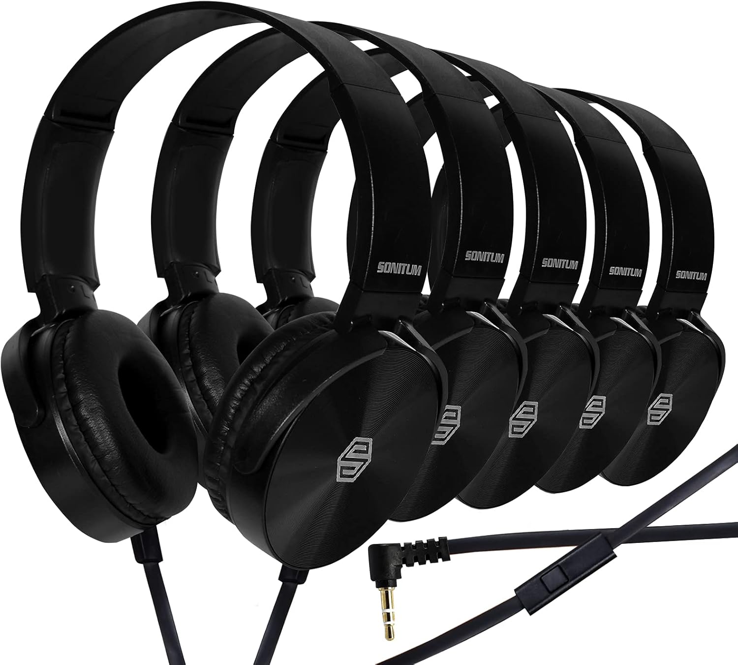 Sonitum Premium Classroom Headphone & Mic Set 3.5mm Jack Stereo Sound Earphones with Microphone & Soft Swivel On Ear Pads- Perfect for E-Learning, Meetings, Calls – Bulk Pack of 5 (Black) Sonitum Premium Classroom Headphone & Mic Set 3.5mm Jack Stereo Sound Earphones with Microphone & Soft Swivel On Ear Pads- Perfect for E-Learning, Meetings, Calls – Bulk Pack of 5 (Black)
