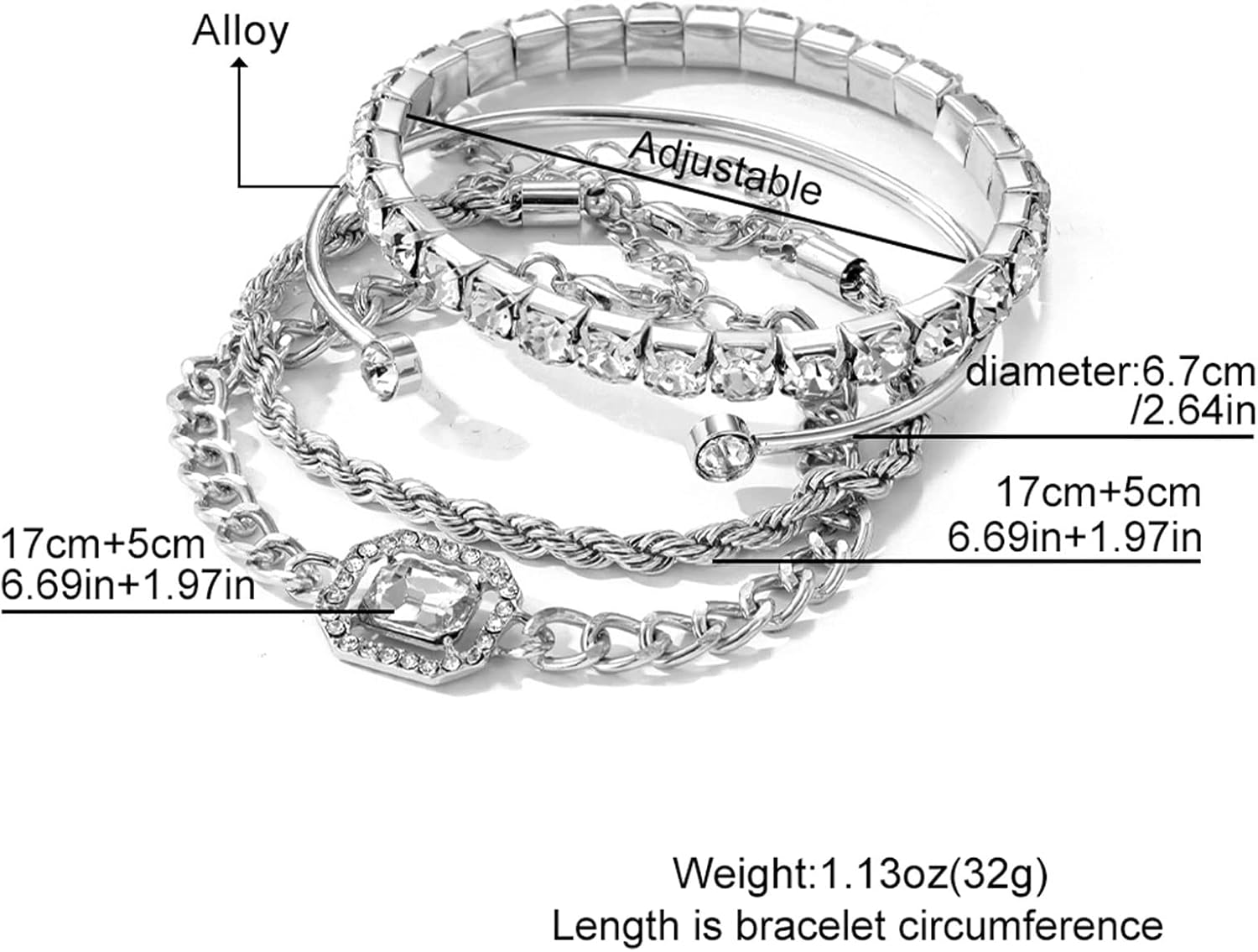 4 Pcs Dainty Gold Silver Bracelets Set for Women 14K Plated Link Cubic Zirconia Paperclip Stake Layering Chain Adjustable Trendy Hand Jewelry - Image 7