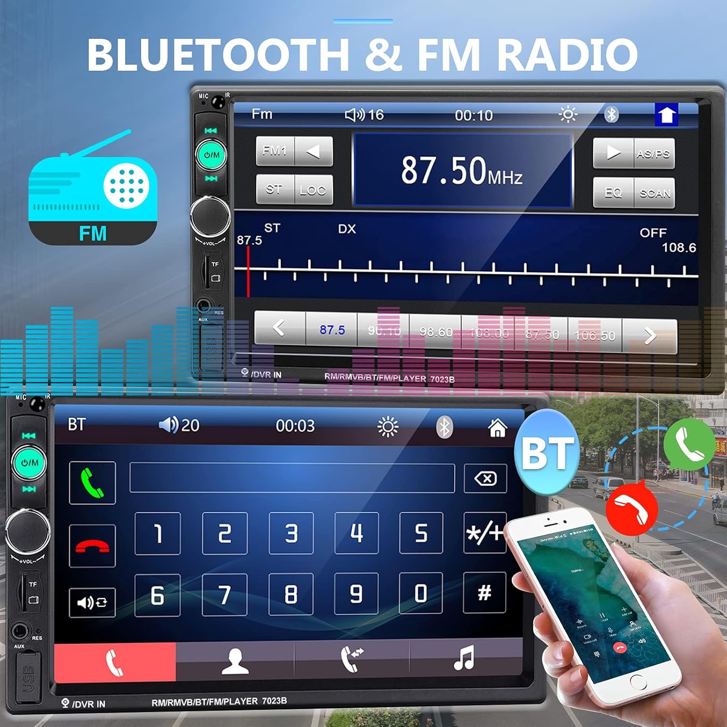 Podofo Car Stereo Double Din Car Radio 7 Inch MP5 Player with HD Touch Screen Digital Display Bluetooth Multimedia Support PhoneLink USB SD Aux-in 2 Din Autoradio with Backup Camera - Image 2