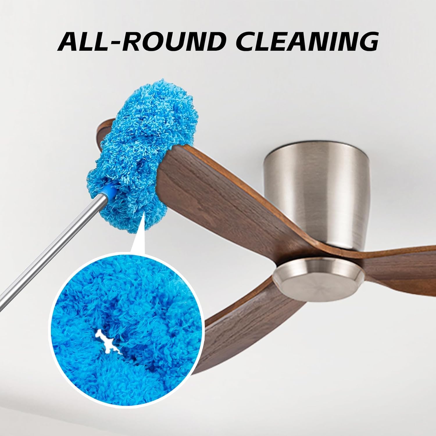 DRQ Ceiling Fan Cleaner Duster, Reusable Microfiber Duster with Extension Pole, 13 to 48 Inch Fan Blade Cleaner, Removable Dusters for Cleaning Walls Bookshelves Door Window Top (Blue) - Image 2