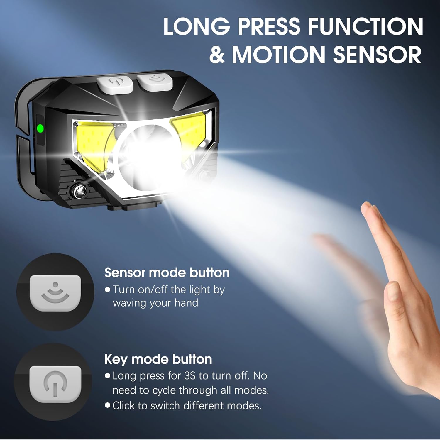 LHKNL Headlamp Flashlight, Lumen Ultra-Light Bright LED Rechargeable Headlight with White Red Light, 2-Pack Waterproof Motion Sensor Head Lamp,8 Modes for Outdoor Camping Running Hiking Fishing - Image 3