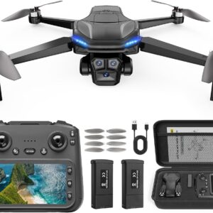 GPS Drone with Camera for Adults – 4K Drone with 4.5” FPV Screen Controller, 60 Min Flight, Brushless Motor Foldable Quadcopter, Auto Return, Follow Me, 3 Speed Modes for Beginners – Gift Under 249g