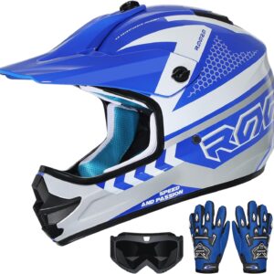 Youth Dirt Bike Helmet DOT Approved, Kids Motocross Full Face Helmet with Adjustable Goggles Riding Gloves & Storage Bag, Off-Road Sport Gear Set for Boys Girls ATV UTV
