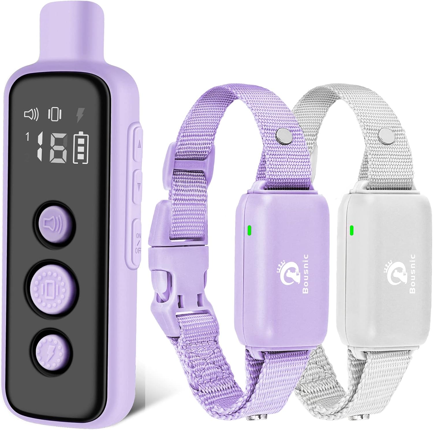 Bousnic Dog Shock Collar for 2 Dogs – (8-120lbs) Waterproof Rechargeable Electric Dog Training Collar with Remote for Small Medium Large Dogs with Beep Vibration Safe Shock Modes(Purple) Bousnic Dog Shock Collar for 2 Dogs – (8-120lbs) Waterproof Rechargeable Electric Dog Training Collar with Remote for Small Medium Large Dogs with Beep Vibration Safe Shock Modes(Purple)