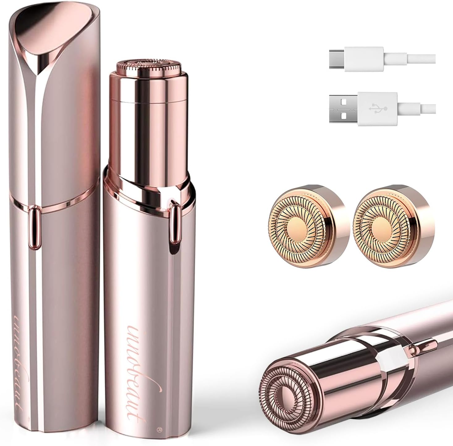innobeaut Facial Hair Removal for Women, Electric Painless Facial Hair Remover for Face, Lip, Chin with USB Rechargeable and 2 Replacement Heads,Rose Gold innobeaut Facial Hair Removal for Women, Electric Painless Facial Hair Remover for Face, Lip, Chin with USB Rechargeable and 2 Replacement Heads,Rose Gold